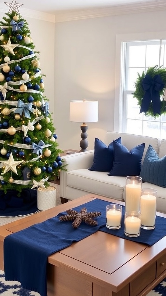 Navy Blue Christmas Decor Ideas for Your Living Room